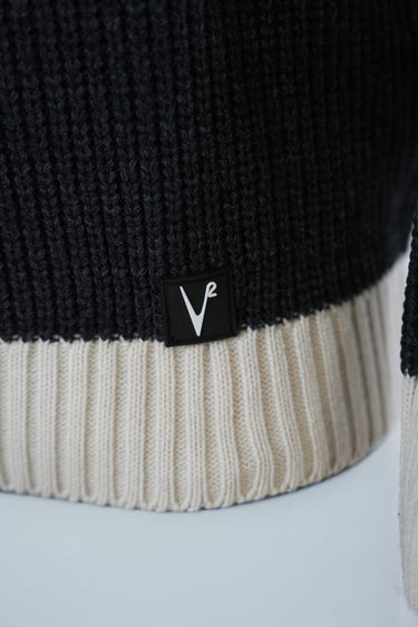 Maglione con Zip tre colori con toppe scamosciate