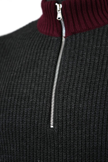 Maglione con Zip tre colori con toppe scamosciate