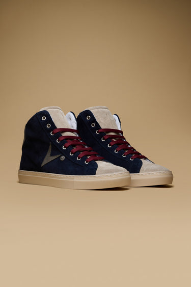 OLYMPIC MID- Sneakers alte Scamosciate Blu con retro e inserto Grigio