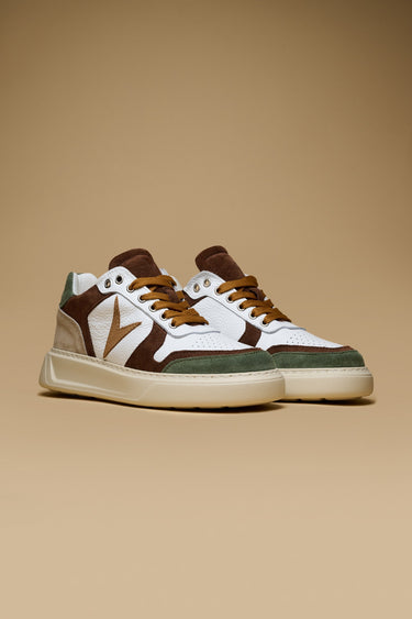 SUPERSTAR - Sneakers a suola alta Bianca con inserti Verde Militare, Moro e Cuoio