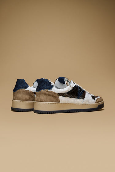 COLLEGE - Sneakers Bianca con inserti Patchwork in tessuto V2 Blu