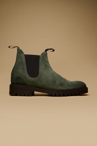 SHERLOCK - Stivaletto scamosciato Verde Militare con inserto in tessuto V2