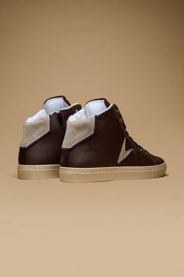 OLYMPIC MID - Sneakers alte Moro con doppio inserto Sabbia e Blu