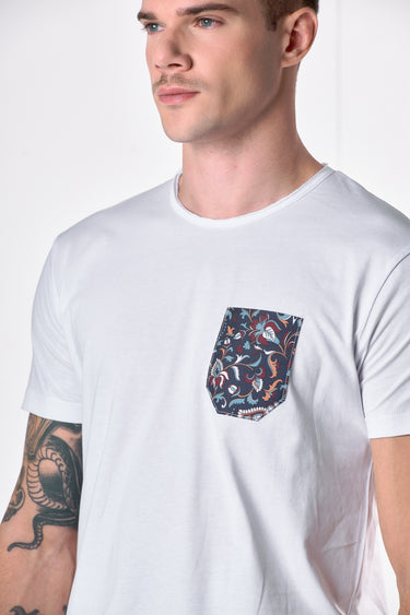 T-Shirt Bianca con Taschino in tessuto V2
