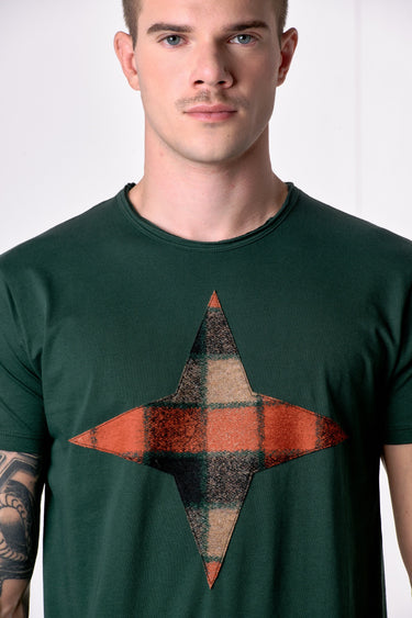 T-Shirt Verde con Stella in tessuto V2
