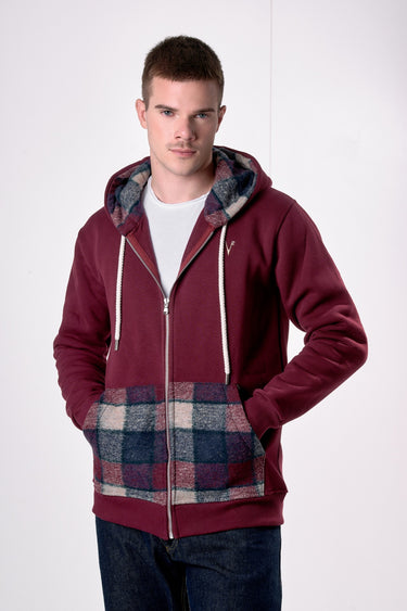Felpa Cappuccio Zip Bordeaux con tascone e interno in tessuto V2