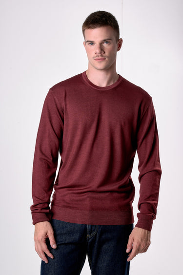 Maglione Girocollo in pura lana extrafine Merino Cardata tinto capo Bordeaux