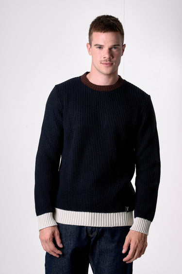 Maglione Girocollo Maglia Inglese tre colori con toppe scamosciate