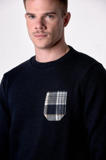 Maglione Girocollo Oslo Blu con taschino in tessuto V2