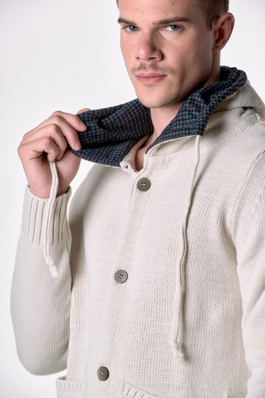 Cardigan Cappuccio Oslo Burro con interno in tessuto V2