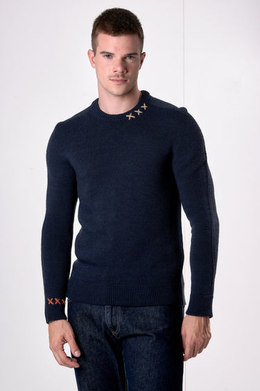 Maglione Girocollo misto Alpaca con Ricami a X