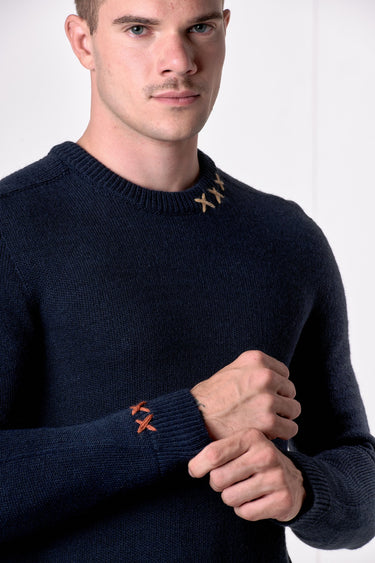 Maglione Girocollo misto Alpaca con Ricami a X