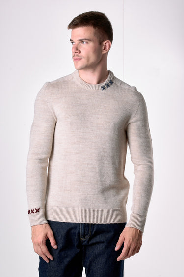 Maglione Girocollo misto Alpaca con Ricami a X