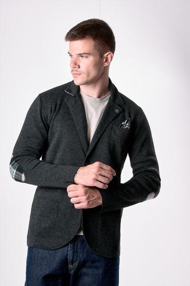Giacca Monopetto Grigio Antracite con interno collo, toppe e pochette in tessuto V2