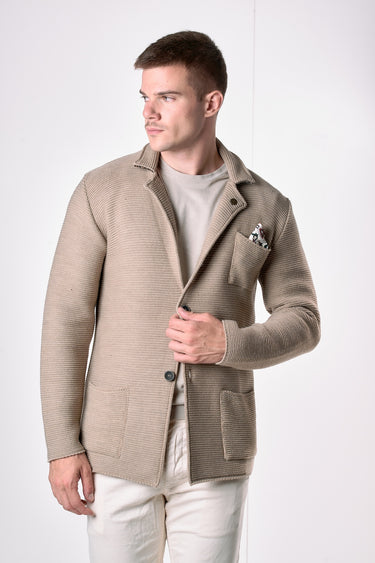 Giacca Monopetto Links Tortora con interno collo e pochette in tessuto V2