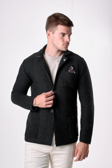 Giacca Monopetto Links Grigio Antracite con interno collo e pochette in tessuto V2