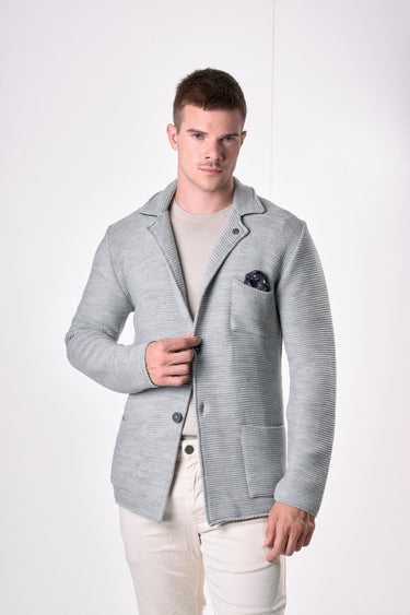Giacca Monopetto Links Grigio Perla con interno collo e pochette in tessuto V2