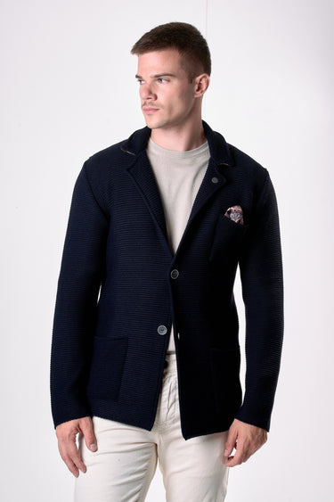 Giacca Monopetto Links Blu con interno collo e pochette in tessuto V2