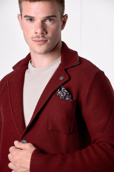 Giacca Monopetto Links Bordeaux con interno collo e pochette in tessuto V2