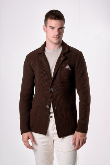 Giacca Monopetto Occhio di Pernice Moro con pochette in tessuto V2