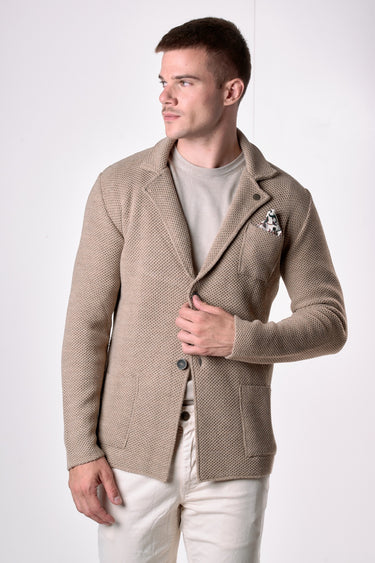 Giacca Monopetto Occhio di Pernice Tortora con pochette in tessuto V2