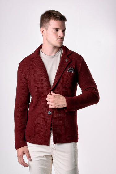 Giacca Monopetto Occhio di Pernice Bordeaux con pochette in tessuto V2