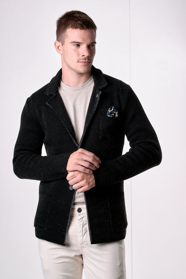 Giacca Monopetto in filato Soft Touch Nera con pochette in tessuto V2
