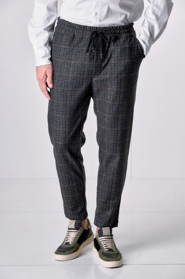 Pantalone Sartoriale Pied de Poule Verde Militare con elastico in vita e interni in tessuto V2