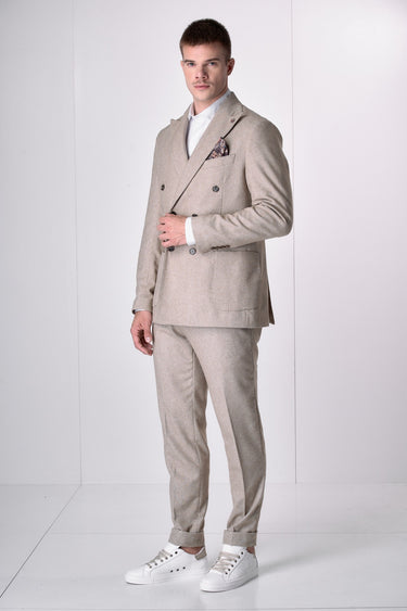 Pantalone Alta Sartoria Slim Spigato Sabbia con interni in tessuto V2
