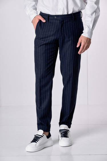 Pantalone Alta Sartoria Slim Gessato Blu con interni in tessuto V2
