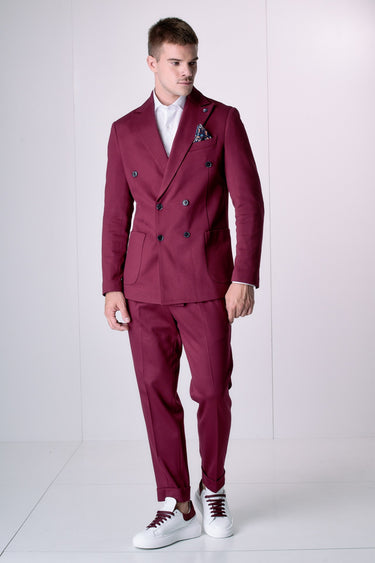 Giacca Doppiopetto Alta Sartoria Bordeaux con interni e pochette in tessuto V2