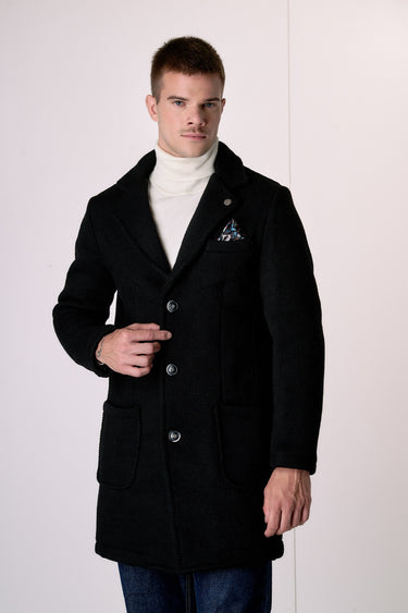 Cappotto Monopetto punto riso Nero con fodera interna e pochette in Tessuto V2