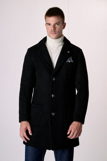 Cappotto Monopetto punto riso Nero con fodera interna e pochette in Tessuto V2