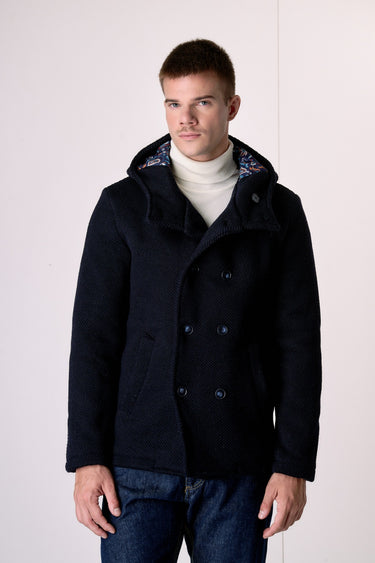 Peacot Doppiopetto punto riso Blu con fodera interna in Tessuto V2