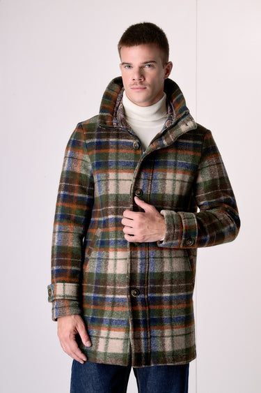 Parka in lana cotta Check Multicolor Verde Militare con fodera interna in tessuto V2