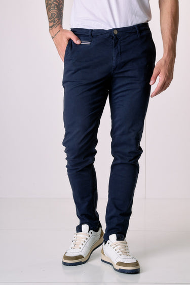 ROMA - Chino in cotone elasticizzato Blu con Salpa in tessuto V2