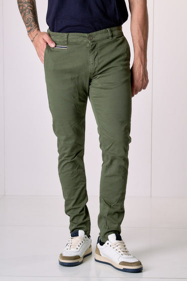 ROMA - Chino in cotone elasticizzato Verde Militare con Salpa in tessuto V2