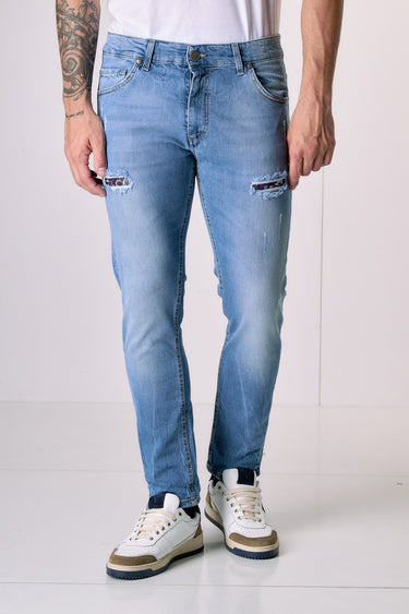 LONDON - Jeans Slim Fit - Azzurro con doppia Patch frontale e tasca in tessuto V2