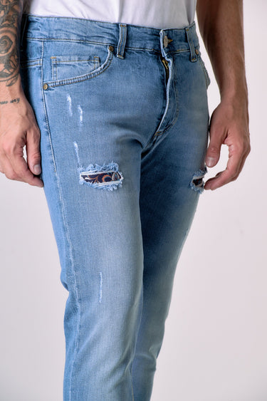 LONDON - Jeans Slim Fit - Azzurro con doppia Patch frontale e tasca in tessuto V2