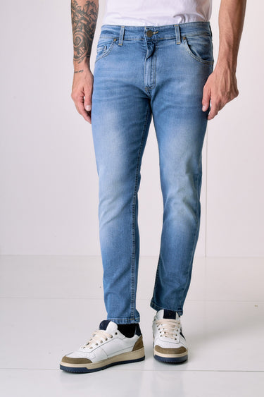 NEW YORK - Pantalone Slim Fit - Azzurro con tasca in tessuto V2