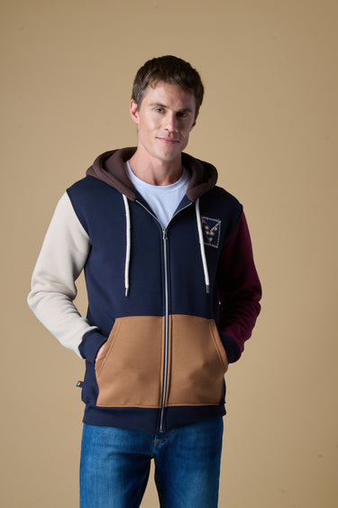 Felpa con Cappuccio e Zip 4 Color Block Blu