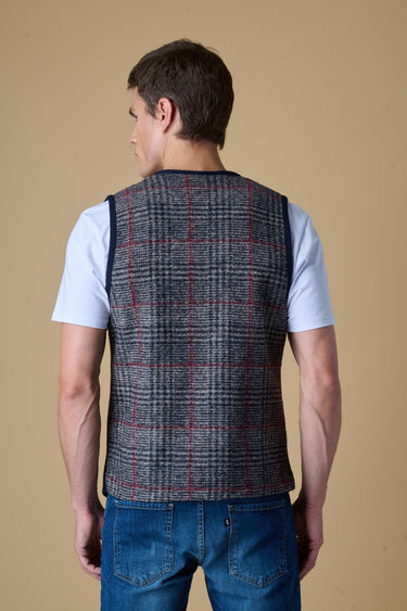Gilet Monopetto Occhio di Pernice Premium Blu con taschino Jeans e retro in tessuto V2