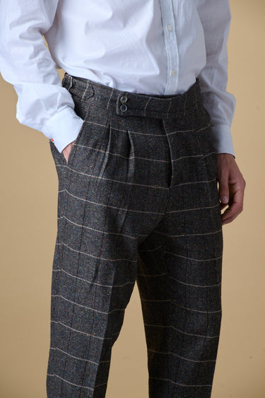 Pantalone Sartoriale Doppia Pence Spigato Moro con interni in tessuto V2