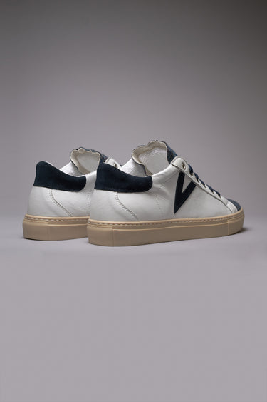 OLYMPIC - Sneakers a suola bassa in pelle Bianca con linguetta in tessuto Pied de Poule