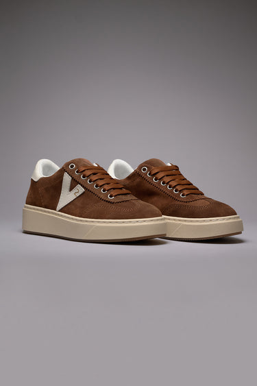 SUÈDE - Sneakers in pelle scamosciata Moro con inserti e retro Bianco
