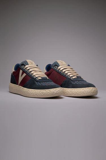 ATENA - Sneakers a suola bassa in pelle scamosciata Blu con inserti in tessuto V2