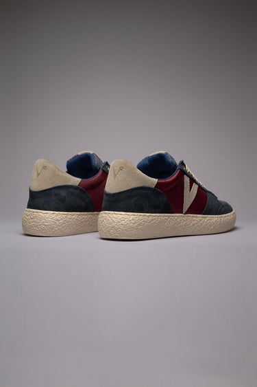 ATENA - Sneakers a suola bassa in pelle scamosciata Blu con inserti in tessuto V2