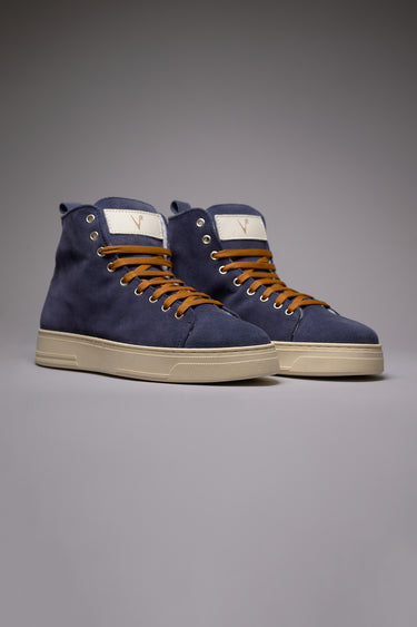 TEDDY - Stivaletto in pelle scamosciata Blu e lacci Cuoio