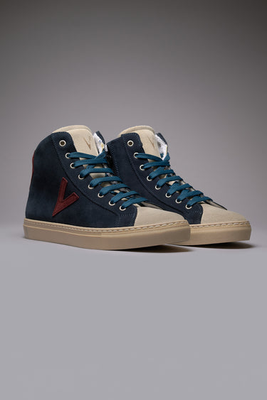 OLYMPIC MID- Sneakers alte Blu con retro e inserto Bordeaux