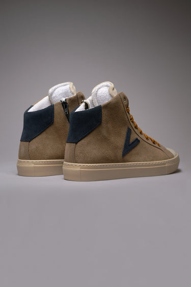 OLYMPIC MID- Sneakers alte Tortora con retro e inserto Blu